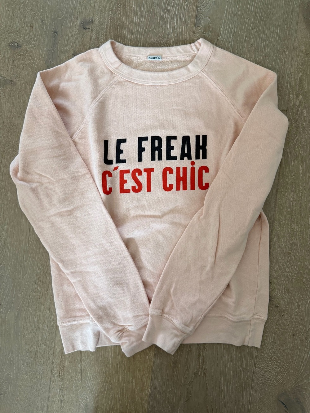 Clare V Pale Pink Crewneck Sweatshirt with Black & Red Graphic